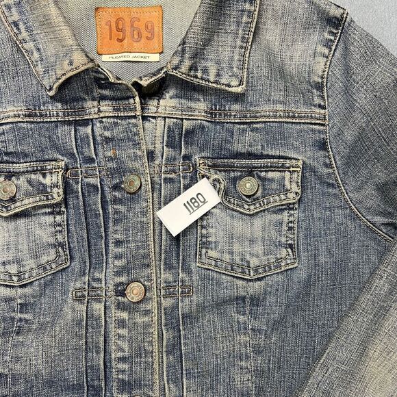 VTG Gap Jean Jacket Womens M 2002 Stretch Trucker Stretch Medium Wash Denim Y2K - Picture 12 of 13
